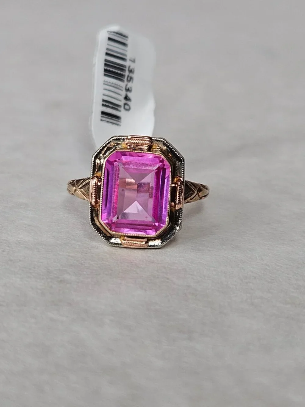 Vintage 10K Yellow Gold Pink Ice Topaz Emerald Cut Cocktail Ring Size 5.75